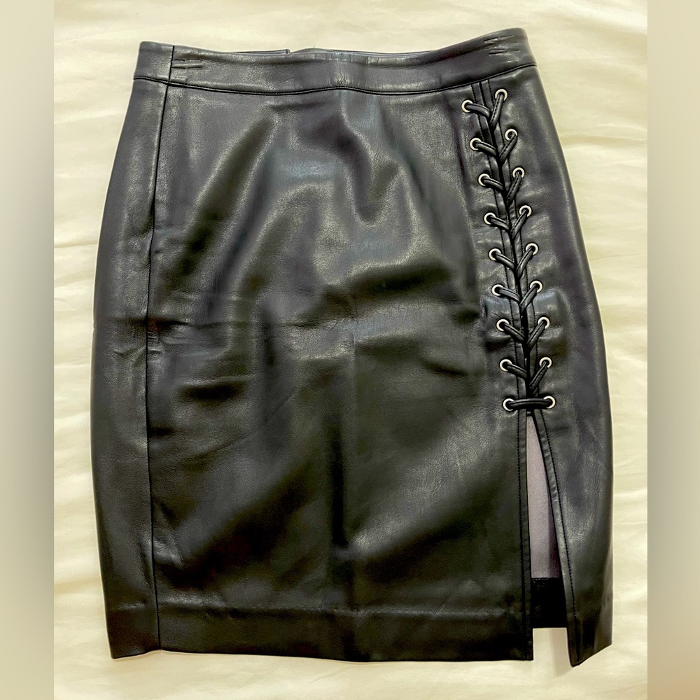 H&M Black Faux Leather Shirt Skirt - Size 6